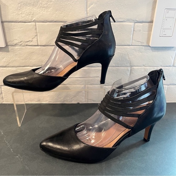 Kelly & Katie sz 9.5 black leather strappy pointy toe heels - Picture 4 of 15
